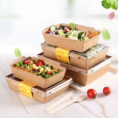 Contenitore di carta kraft con il chiaro coperchio per insalata, frutta ed alimento freddo